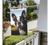 Bandiere da giardino a doppia faccia da 2 x 0,9 m Banner per esterni/interni Brezza Bandiere cucciolo cane Boston Terrier Benvenuto Yard Banner per giardino Casa Vacanze Decorazione Casa Bandiera da