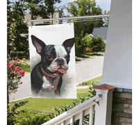 Bandiere da giardino a doppia faccia da 2 x 3 m bandiera da cortile per esterni/interni bandiere brezza Boston Terrier Benvenuto Yard Banner per giardino Casa Vacanze Decorazione per la casa Bandiera