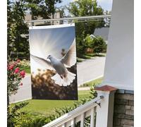 Bandiere da giardino a doppia faccia da 2 x 3 m Banner per esterni/interni Brezza Bandiere bianche colomba che vola al sole Benvenuto Yard Banner per giardino Casa Vacanze Home Decor Bandiera da