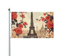Bandiere da giardino a doppia faccia da 3 x 1,5 m bandiera da cortile esterno/interno bandiera brezza Parigi vintage floreale benvenuto banner per giardino casa vacanza decorazione casa bandiera