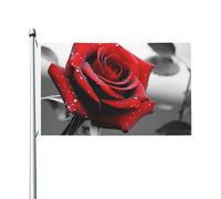 Bandiere da giardino a doppia faccia da 3 x 1,5 m bandiera da cortile esterno/interno bandiera brezza bianca e nera rosa rossa banner per giardino casa vacanza decorazione giardino bandiera