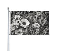 Bandiere da giardino a doppia faccia da 3 x 1,5 m bandiera da cortile esterno/interno bandiera brezza fiori bianchi e neri banner da cortile di benvenuto per giardino casa vacanza decorazione casa