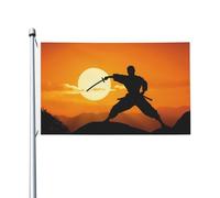 Bandiere da giardino a doppia faccia da 3 x 1,5 m bandiera da cortile esterno/interno bandiera della brezza Sun Karate Silhouette di benvenuto banner per giardino casa vacanza decorazione della casa
