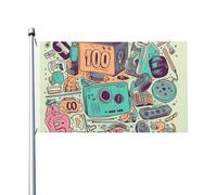 Bandiere da giardino a doppia faccia da 3 x 1,5 m Banner esterno/interno Brezza Bandiera I Love The 90s Illustrazione Benvenuto Yard Banner per giardino Casa Vacanze Decorazione Casa Bandiera da