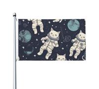 Bandiere da giardino a doppia faccia da 3 x 1,5 m Banner per esterni/interni Brezza Bandiera divertente gatto astronauta Benvenuto Yard Banner per giardino Casa Vacanze Decorazione per la casa