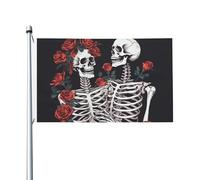 Bandiere da giardino a doppia faccia da 3 x 1,5 m Banner per esterni/interni Brezza Bandiera rosa e scheletro Benvenuto Yard Banner per giardino Casa Vacanze Decorazione per la casa Bandiera da