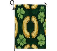 Bandiere da giardino a ferro di cavallo per il giorno di San Patrizio, 30,5 x 45,7 cm, double face, per esterni, senza cuciture, divertente trifoglio, bandiere verticali standard per casa, trifoglio