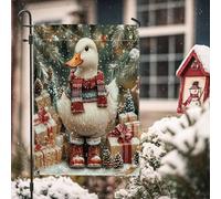 Bandiere da giardino a forma di anatra di Natale, 30,5 x 45,7 cm, double face, per decorazione esterna, bandiera vintage in tela per cortile, festa di Capodanno, vacanze all'aperto, piccola bandiera