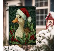 Bandiere da giardino a forma di anatra di Natale, 30,5 x 45,7 cm, double face, per decorazioni esterne, palline di Natale verdi divertenti, bandiera per casa, per feste all'aperto, piccola bandiera