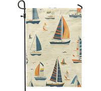 Bandiere da giardino a forma di barca a vela senza cuciture, 30,5 x 45,7 cm, double face, decorazione esterna, divertente bandiera nautica per la casa, in tela, strana barca all'aperto, piccola