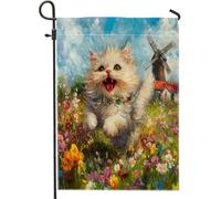 Bandiere da giardino a forma di gatto persiano primaverile, 30,5 x 45,7 cm, double face, per decorazione esterna, bandiera in tela per giardino, gattino, giardino, giardino, cortile, giardino