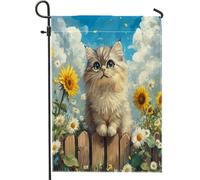 Bandiere da giardino a forma di gatto persiano primaverile, 30,5 x 45,7 cm, double face, per esterni, decorazione per esterni, con motivo a girasole, bandiera per casa, fattoria per animali domestici