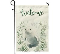 Bandiere da giardino a forma di lamantino ad acquerello primaverile, 30,5 x 45,7 cm, double face, per esterni, oceano marino estivo, bandiere verticali standard per la casa, divertenti bandiere per