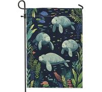 Bandiere da giardino a forma di lamantino anime primaverile, 30 x 45 cm, double-face, per esterni, oceano marino estivo, bandiere verticali standard per la casa, per bambini, cortile, cortile, prato