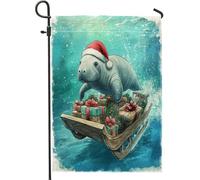 Bandiere da giardino a forma di lamantino natalizio ad acquerello, 30,5 x 45,7 cm, double face, per la decorazione esterna, divertente bandiera in tela per il cortile, piccola bandiera per cortile e