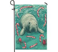 Bandiere da giardino a forma di lamantino natalizio per bambini, 30,5 x 45,7 cm, double face, per esterni, divertenti bandiere in tela standard per esterni, decorazioni per esterni, decorazione per