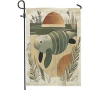 Bandiere da giardino a forma di lamantino retrò della metà del secolo, 30,5 x 45,7 cm, double face, per esterni, decorazione estetica, bandiera per casa in tela, bandiera vintage per esterni, piccola