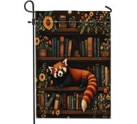 Bandiere da giardino a forma di panda rosso primaverile, 30,5 x 45,7 cm, double face, per decorazioni esterne, libreria con fiori, motivo animale, bandiera per casa da cortile, divertente, scenica