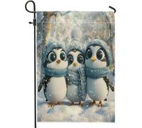 Bandiere da giardino a forma di pinguino per bambini, 30,5 x 45,7 cm, double face, decorazione per esterni, bandiera invernale anime, in tela, per casa, neve, strana e divertente, piccola bandiera da