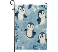 Bandiere da giardino a forma di pinguino per bambini, 30,5 x 45,7 cm, double face, decorazione per esterni, bandiera invernale in tela con animali in stile cartone animato, simpatica, strana