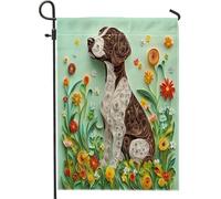 Bandiere da giardino a pelo corto tedesco primaverile, 30,5 x 45,7 cm, double face, per esterni, divertente bandiera floreale con cucciolo di animale domestico, bandiera per la casa, piccola bandiera