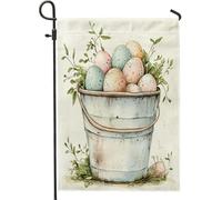 Bandiere da giardino a secchiello primaverile pasquale, 30,5 x 45,7 cm, double face, per decorazione esterna, simpatiche uova di campagna, bandiera in tela da giardino, per vacanze in fattoria