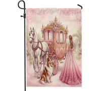 Bandiere da giardino a tema matrimonio con cani Rough Collie 30,5 x 45,7 cm, double face per esterni, per sposare una carrozza romantica, bandiere verticali standard per la casa, le coppie amano il