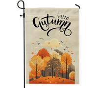 Bandiere da giardino ad acquerello con foresta autunnale, 30,5 x 45,7 cm, double face, per esterni, decorazione autunnale, divertente per l'autunno, bandiera per la casa, in tela, per esterni, piccola