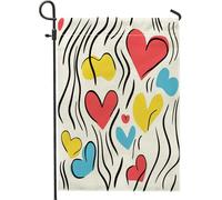 Bandiere da giardino alla moda, linea moderna, 30,5 x 45,7 cm, double face, per esterni, simpatiche bandiere verticali a forma di cuore astratto, bandiere per la casa, in tela, stravaganti e Groovy