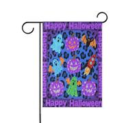 Bandiere da giardino all'aperto di zucca di Halloween con stampa leopardata viola-blu Banner di Halloween per la decorazione del cortile 12x18 double sided