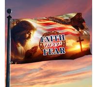 Bandiere Da Giardino American-Jesus Christ Eagle Faith Over Fear Outdoor Bandiera Durevole Bandiere Decorative Premium Bandiera Da Cortile Per Giardino Sport Feste 90X150 Cm