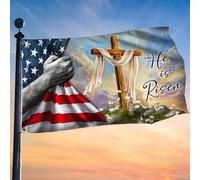 Bandiere Da Giardino American-Jesus Christianty Easter Resurrection Of Jesus He Is Risen Grommet Bandiere Decorative Lavabile Bandiera Da Cortile Antivento Banner Giardino 90X150 Cm