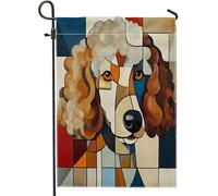 Bandiere da giardino astratte a blocchi di colore barboncino, 30,5 x 45,7 cm, per esterni, divertenti bandiere verticali in lino per casa, cuccioli, cortile, cortile, prato, decorazione esterna