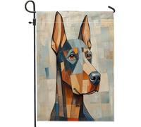 Bandiere da giardino astratte a blocchi di colore doberman, 30,5 x 45,7 cm, per esterni, divertenti bandiere verticali in lino per casa, cuccioli, cortile, cortile, prato, decorazione esterna