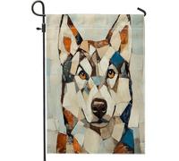 Bandiere da giardino astratte a blocchi di colore Husky, 30,5 x 45,7 cm, double face, per esterni, decorazione per esterni, divertente bandiera per cani e animali domestici, bandiera per la casa