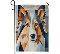 Bandiere da giardino astratte per cani da pastore delle Shetland, 30,5 x 45,7 cm, double face, per esterni, decorazione per esterni, divertente motivo per cani e animali domestici, bandiera per la