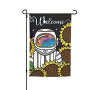 Bandiere da giardino Astronauta in un bellissimo campo di soli Premium Yard Flag Universo Cielo stellato Cartoon Painting Holiday Party Flag Outdoor Farmhouse Decor Home Portico Bandiere 12 x 18 p