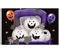 Bandiere Da Giardino Autumn Halloween Pumpkins Lantern Balloon On Car Bandiera Dell'Orgoglio Colore Vivido Bandiera Decorativa Premium Bandiere Da Cortile Per Portico Prato Festival 152X90CM