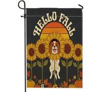 Bandiere da giardino autunnali Cavalier King Charles Spaniel per cani 30,5 x 45,7 cm, double face, decorazione esterna, motivo girasole vintage autunnale, bandiera per casa da cortile, zucca