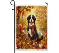 Bandiere da giardino autunnali con cane da montagna bernese, 30,5 x 45,7 cm, per esterni, motivo foresta divertente, bandiere per la casa, in lino, per cortile, cortile, prato, decorazione per esterni