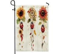Bandiere da giardino autunnali con coccinelle bohémien, 30,5 x 45,7 cm, double face, per decorazione esterna, bandiera in tela con insetti estetici autunnali, tribù retrò, girasole, piccola bandiera