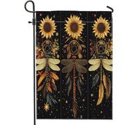 Bandiere da giardino autunnali con libellule bohémien, 30,5 x 45,7 cm, per esterni, bandiere verticali in lino standard, motivo tribù retrò, girasole, cortile, cortile, prato, decorazione per esterni