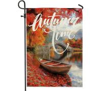 Bandiere da giardino autunnali con natura, 30,5 x 45,7 cm, per esterni, ponte autunnale, barca, bandiere verticali standard in lino per casa, paesaggio, scenico, cortile, cortile, prato, decorazione