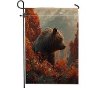 Bandiere da giardino autunnali con orso bosco montagna 30,5 x 45,7 cm, double face, per esterni, foresta autunnale, animali selvatici, bandiera per la casa, paesaggio scenico cortile cortile cortile