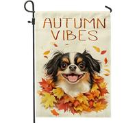 Bandiere da giardino autunnali giapponesi con cane mento 30,5 x 45,7 cm, double face, per esterni, divertente motivo autunnale con foglie d'acero, bandiere standard in tela per la casa, strana