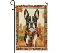 Bandiere da giardino autunnali per cani Boston Terrier, 30,5 x 45,7 cm, double face, per esterni, decorazione per esterni, motivo cucciolo vintage, bandiera per cortile e casa, zucca per animali