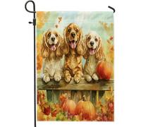 Bandiere da giardino autunnali per cani Cocker Spaniel, 30,5 x 45,7 cm, double face, per esterni, recinzioni autunnali, zucca, acero, bandiera, casa, cuccioli, animali domestici, piccola bandiera per