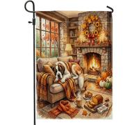 Bandiere da giardino autunnali per cani di San Bernardo, 30,5 x 45,7 cm, double face, per esterni, per camino, raccolta autunnale, falò, bandierine standard per casa, casa colonica, cortile, cortile