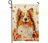 Bandiere da giardino autunnali per cani Rough Collie, 30,5 x 45,7 cm, double face, per esterni, divertente motivo autunnale con foglie d'acero, bandiere standard in tela per la casa, strana e carina