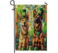 Bandiere da giardino belga Malinois per il giorno di San Patrizio, 30,5 x 45,7 cm, double face, per decorazione esterna, bandiera in tela per cuccioli in vetro colorato, bandiera in tela con trifoglio